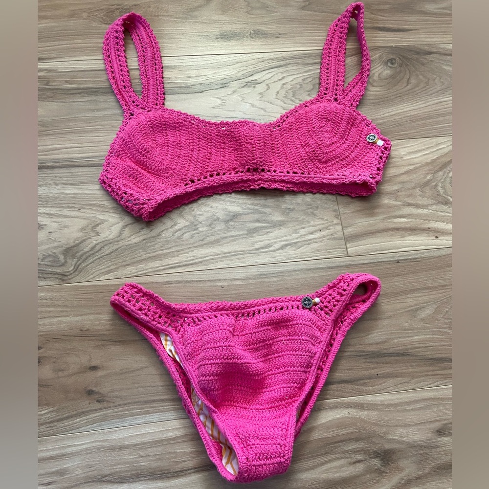 She Made Me Pink Crochet Bikini Set